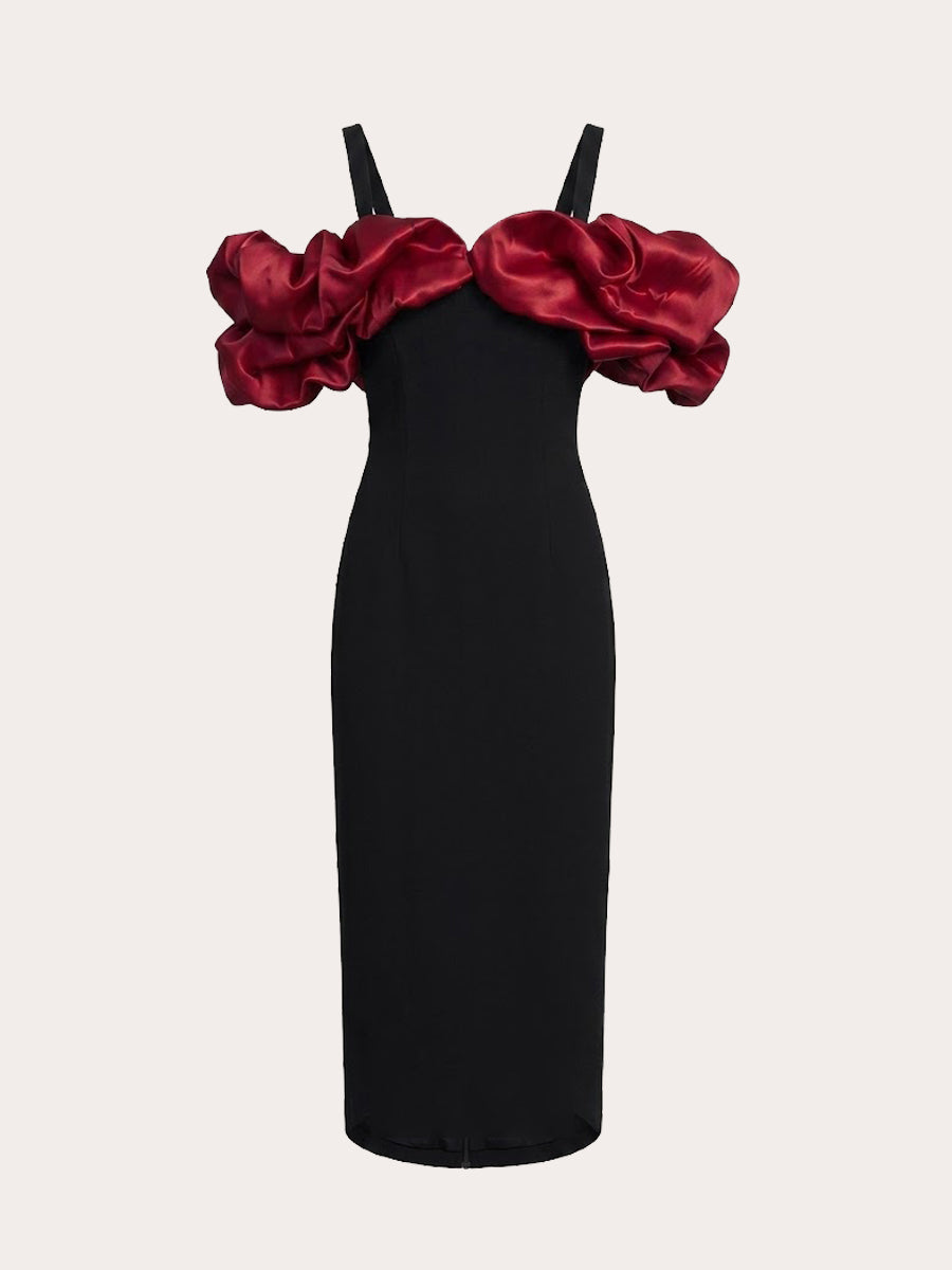 Crimson Reverie Drop Shoulder Midi Dress