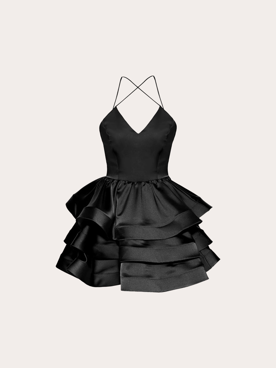 chinese dress ladies Wine Sleeveless Lace Trim Layered Mini Dress main image 0