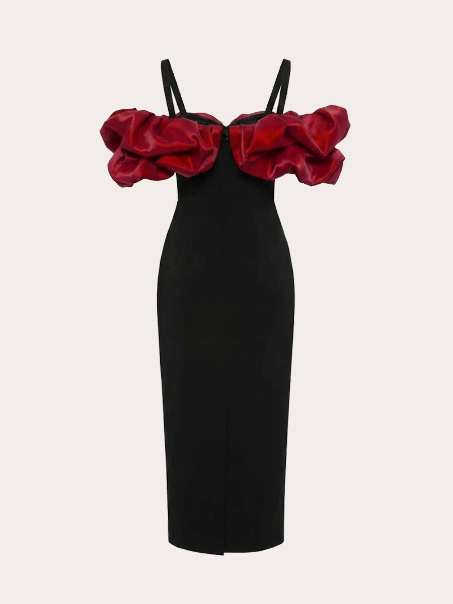 Crimson Reverie Drop Shoulder Midi Dress