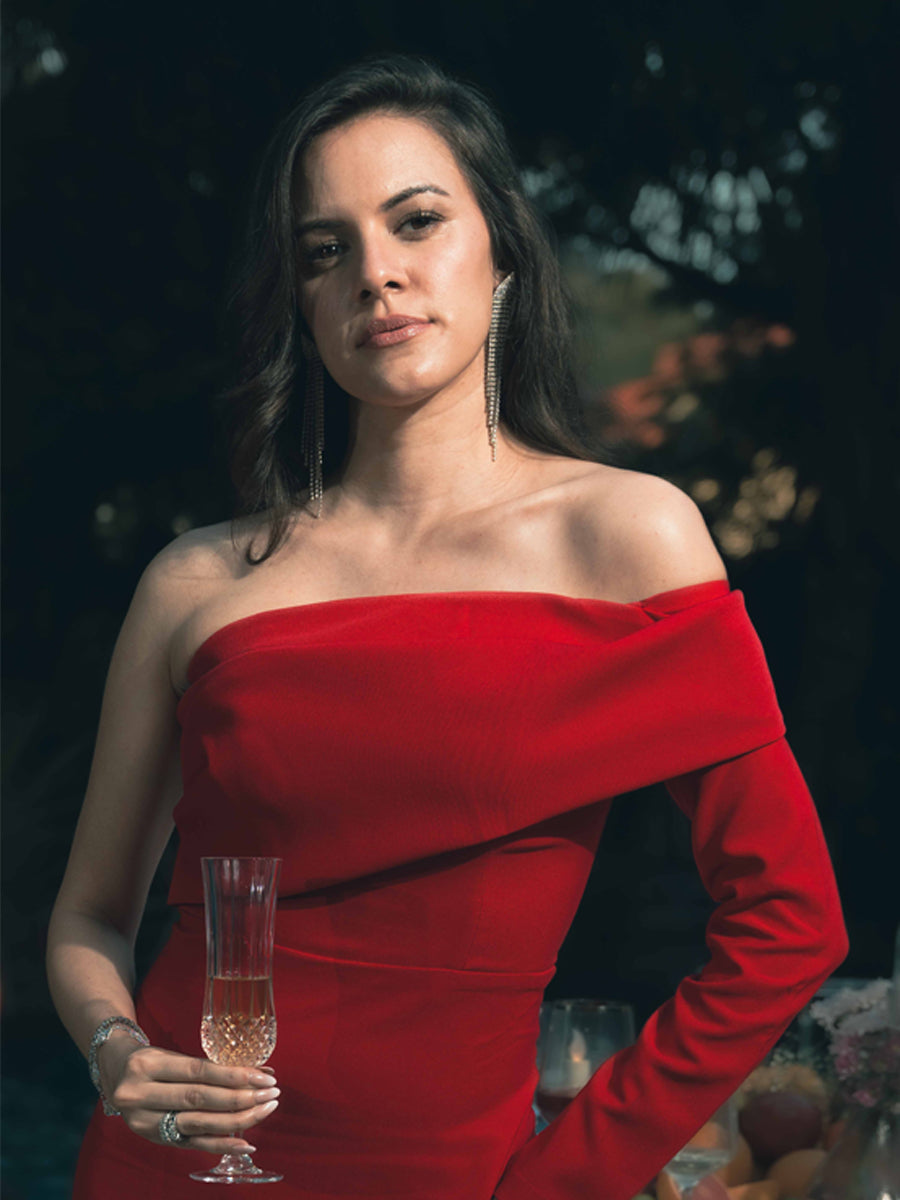 Celestial Cascade Sleeve Drapée Maxi Dress