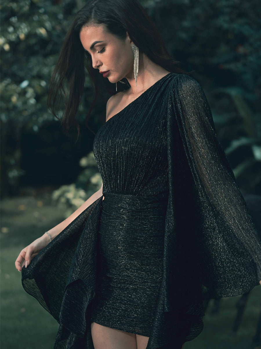 Celestia Noire One-Shoulder Drapée Dress