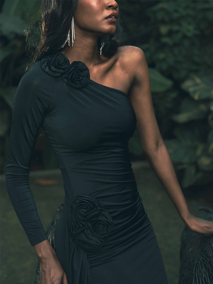 Noir Rose Drapée Mini Dress