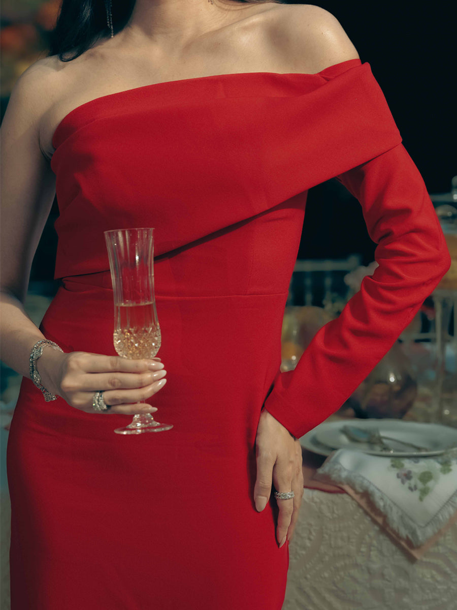 Celestial Cascade Sleeve Drapée Maxi Dress