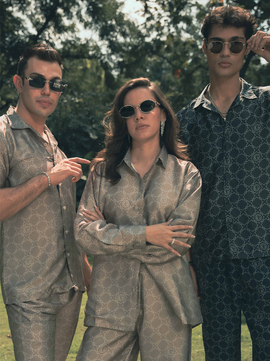 Galticverse Monogram Ethereal Silk Satin Coord set