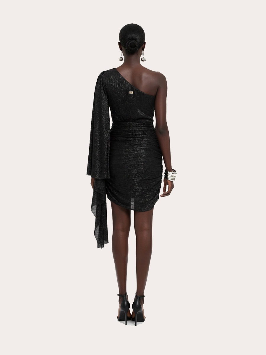 Celestia Noire One-Shoulder Drapée Dress