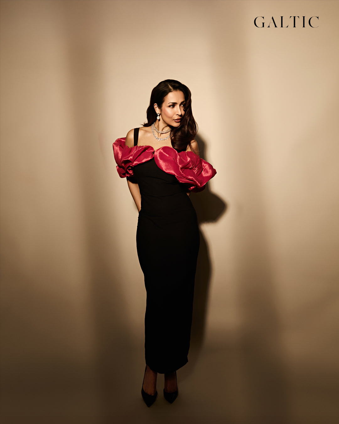 Crimson Reverie Drop Shoulder Midi Dress