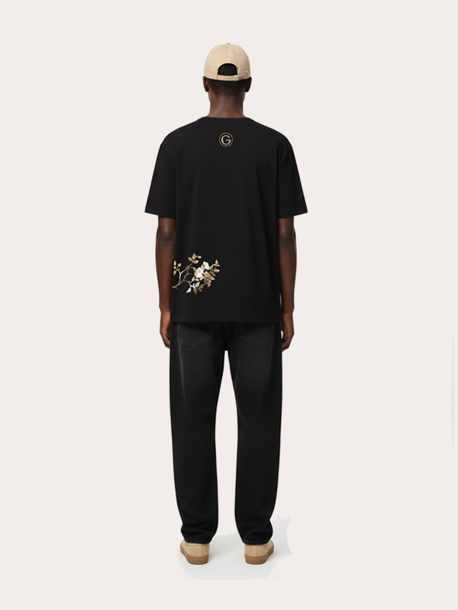 Galtic Nocturne Gold Floral Pima T-shirt