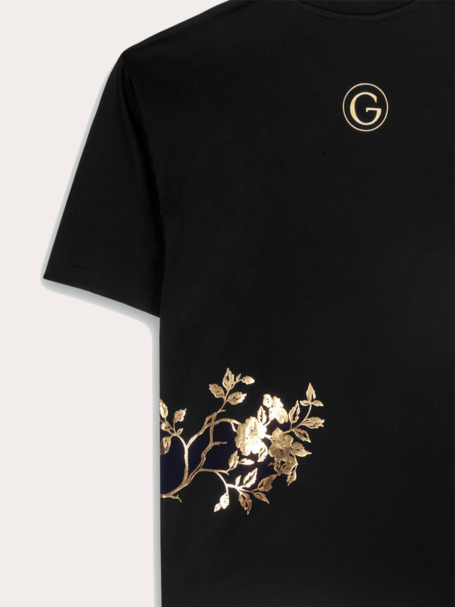Galtic Nocturne Gold Floral Pima T-shirt