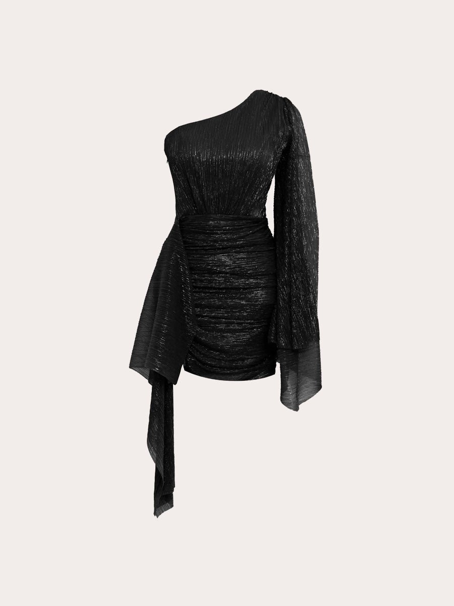 Celestia Noire One-Shoulder Drapée Dress