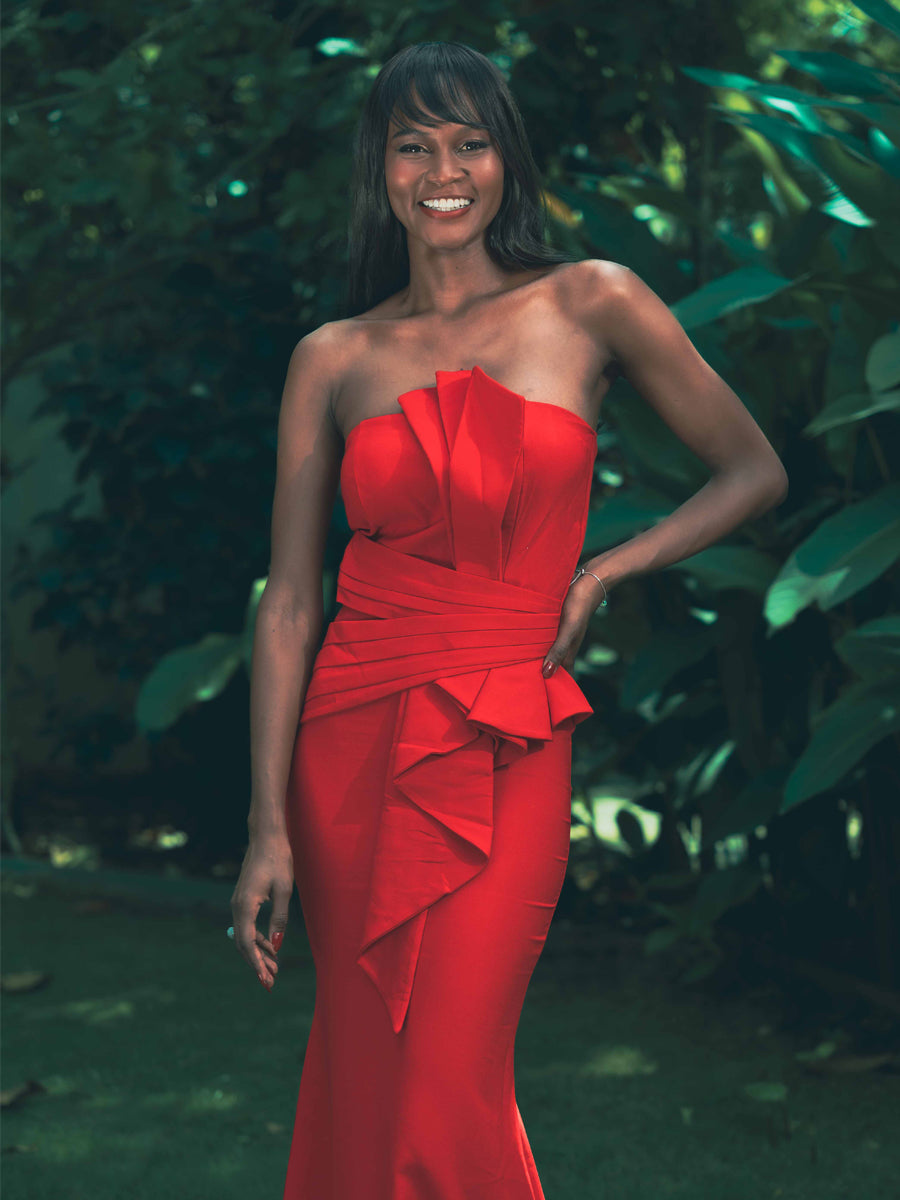 Rouge Harmonie Drapée Maxi Dress