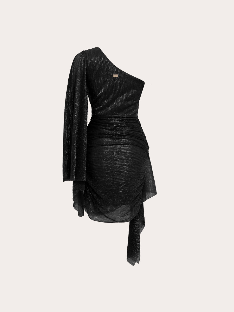 Celestia Noire One-Shoulder Drapée Dress