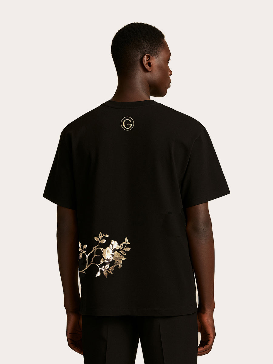 Galtic Nocturne Gold Floral Pima T-shirt