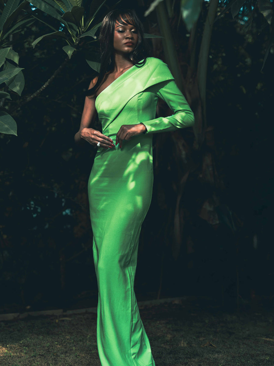 Celestial Cascade Sleeve Drapée Maxi Dress