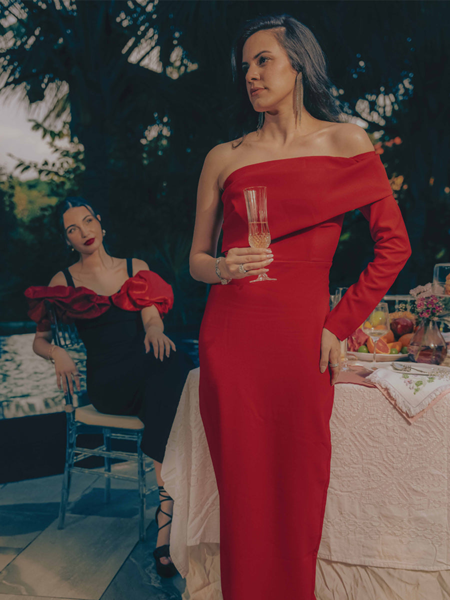 Celestial Cascade Sleeve Drapée Maxi Dress