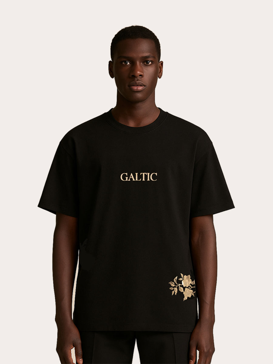 Galtic Nocturne Gold Floral Pima T-shirt