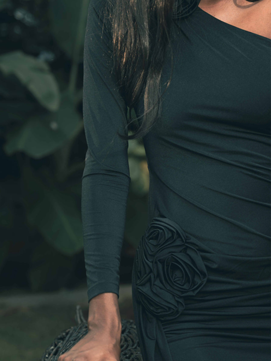 Noir Rose Drapée Mini Dress