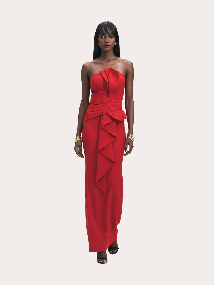 Rouge Harmonie Drapée Maxi Dress