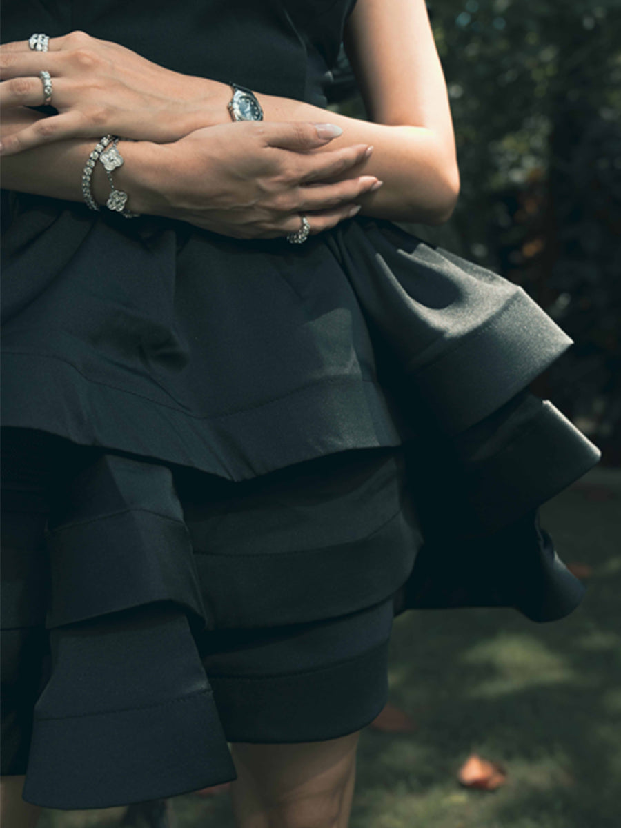 Nocturne Whisper Layered Mini Dress