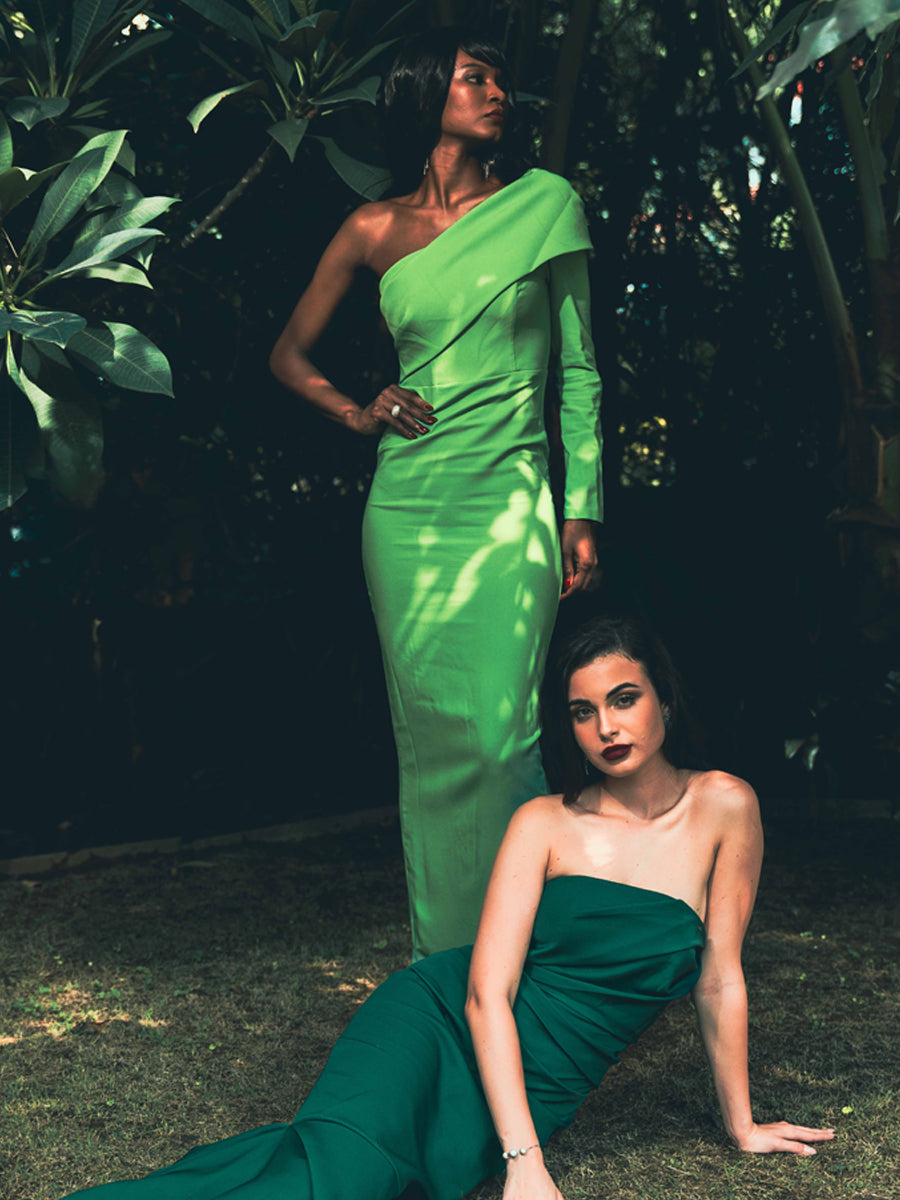 Celestial Cascade Sleeve Drapée Maxi Dress