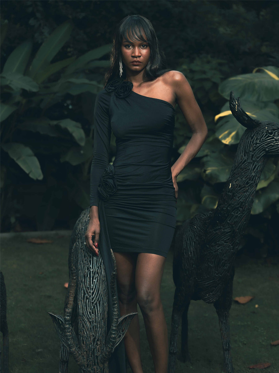 Noir Rose Drapée Mini Dress