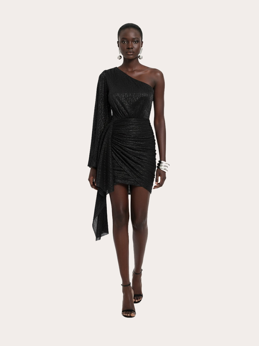Celestia Noire One-Shoulder Drapée Dress