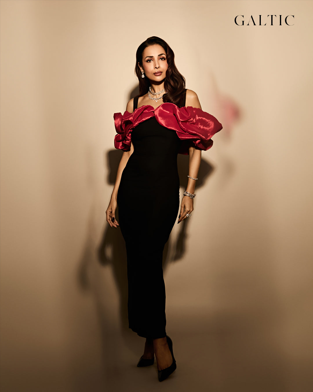Crimson Reverie Drop Shoulder Midi Dress
